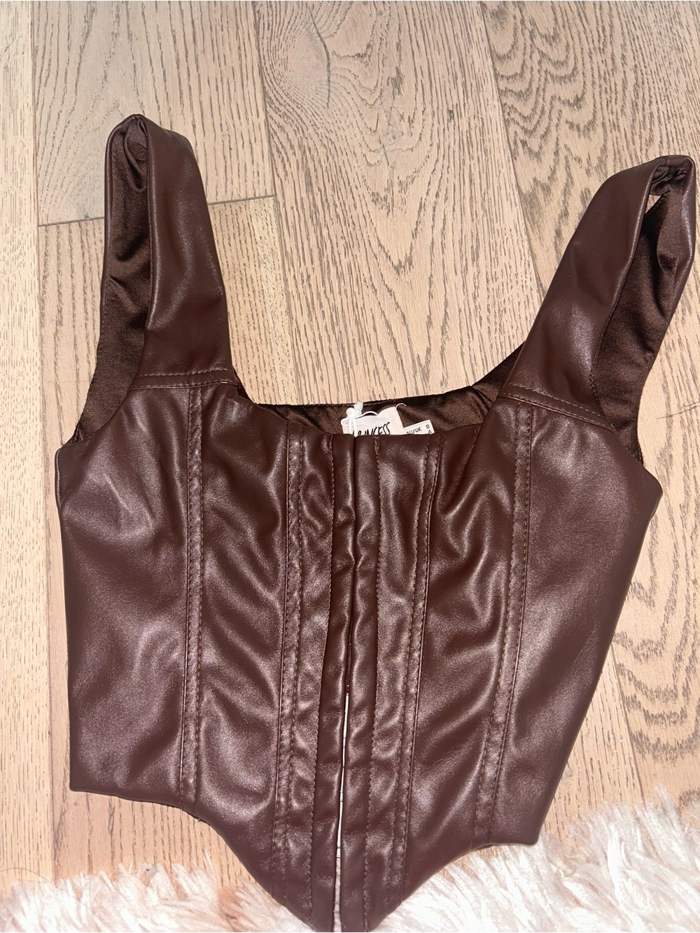 Princess Polly Chocolate Brown Faux Leather Corset Crop Top